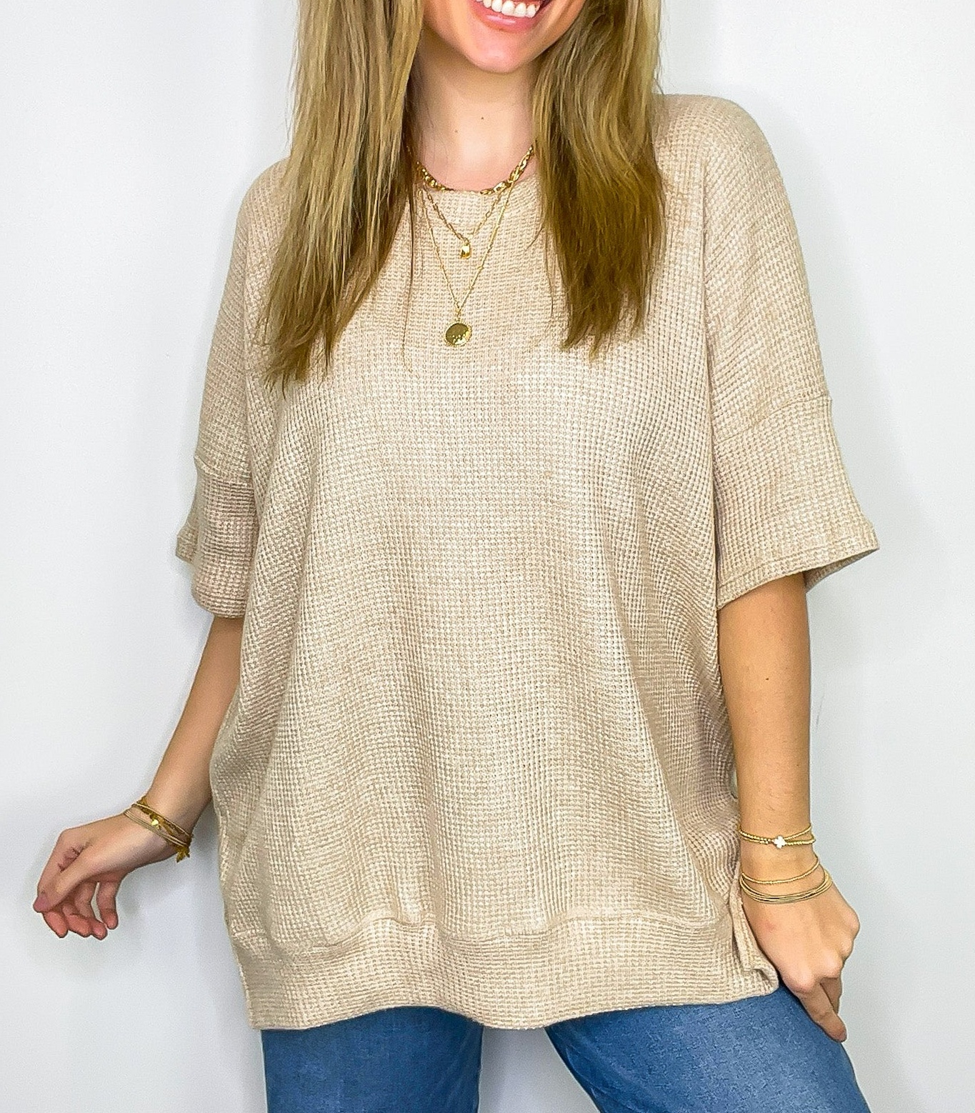 Waffle Knit Oversized Top