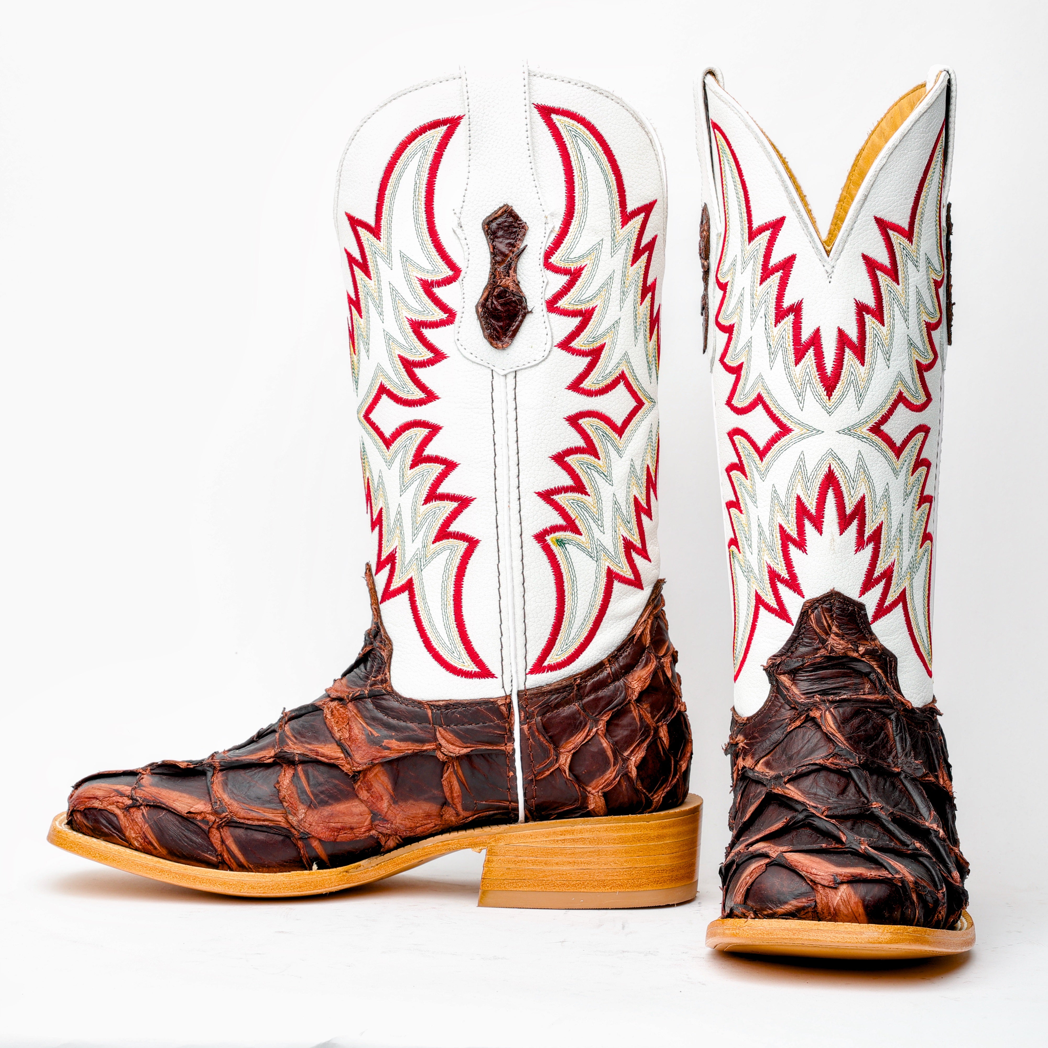 Rustic Brown GENUINE Pirarucu Boots - Square Toe