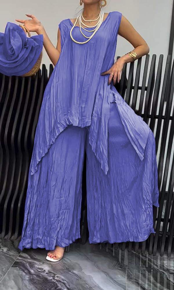 Women's Round Neck Sleeveless Irregular Casual Suit