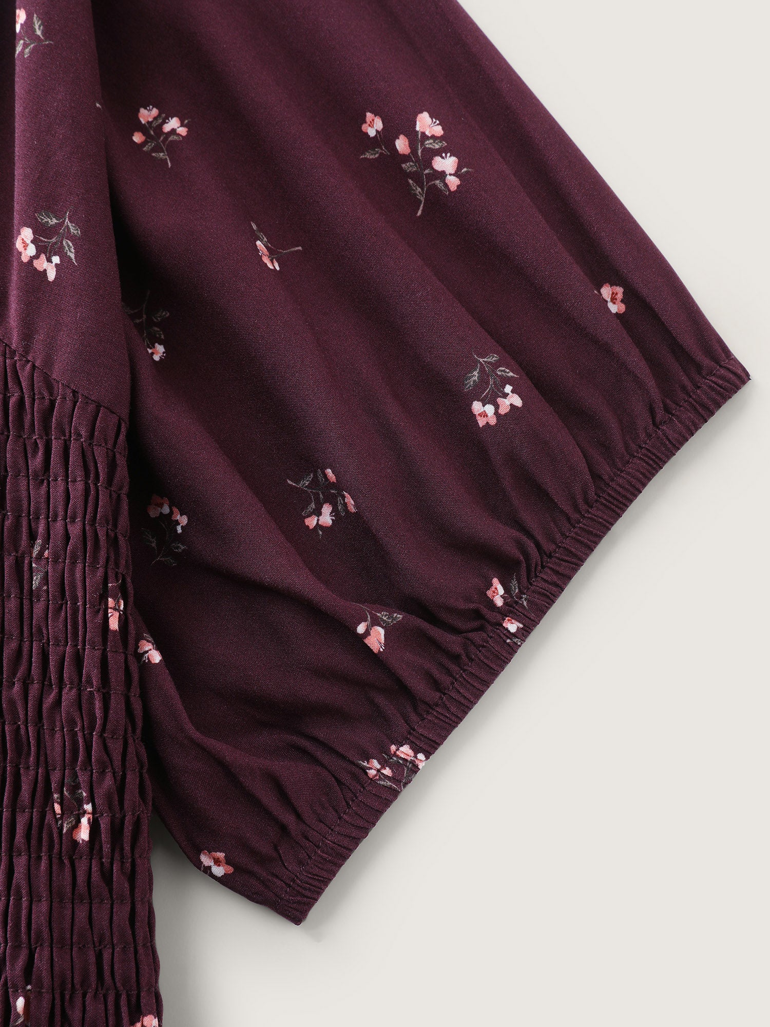 Micro Floral Shirred Bodice Midi Dress