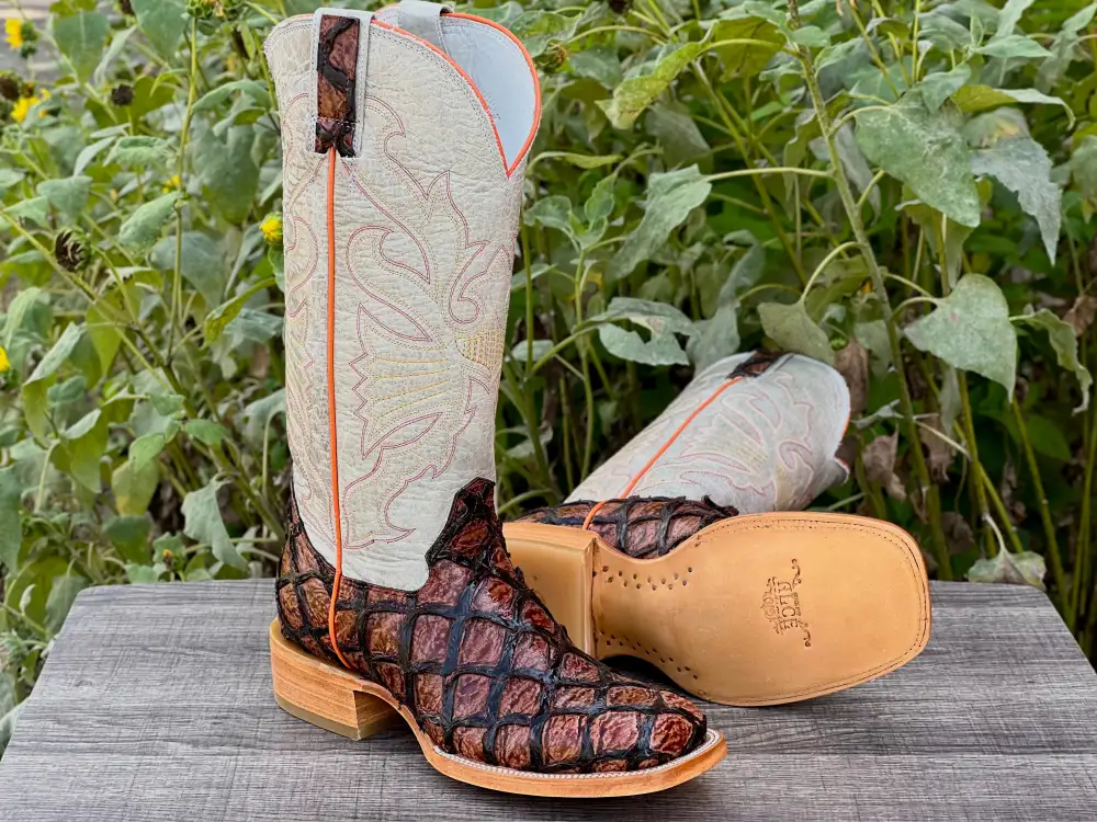 Men’s Cognac Pirarucu Leather Boots With White Shaft