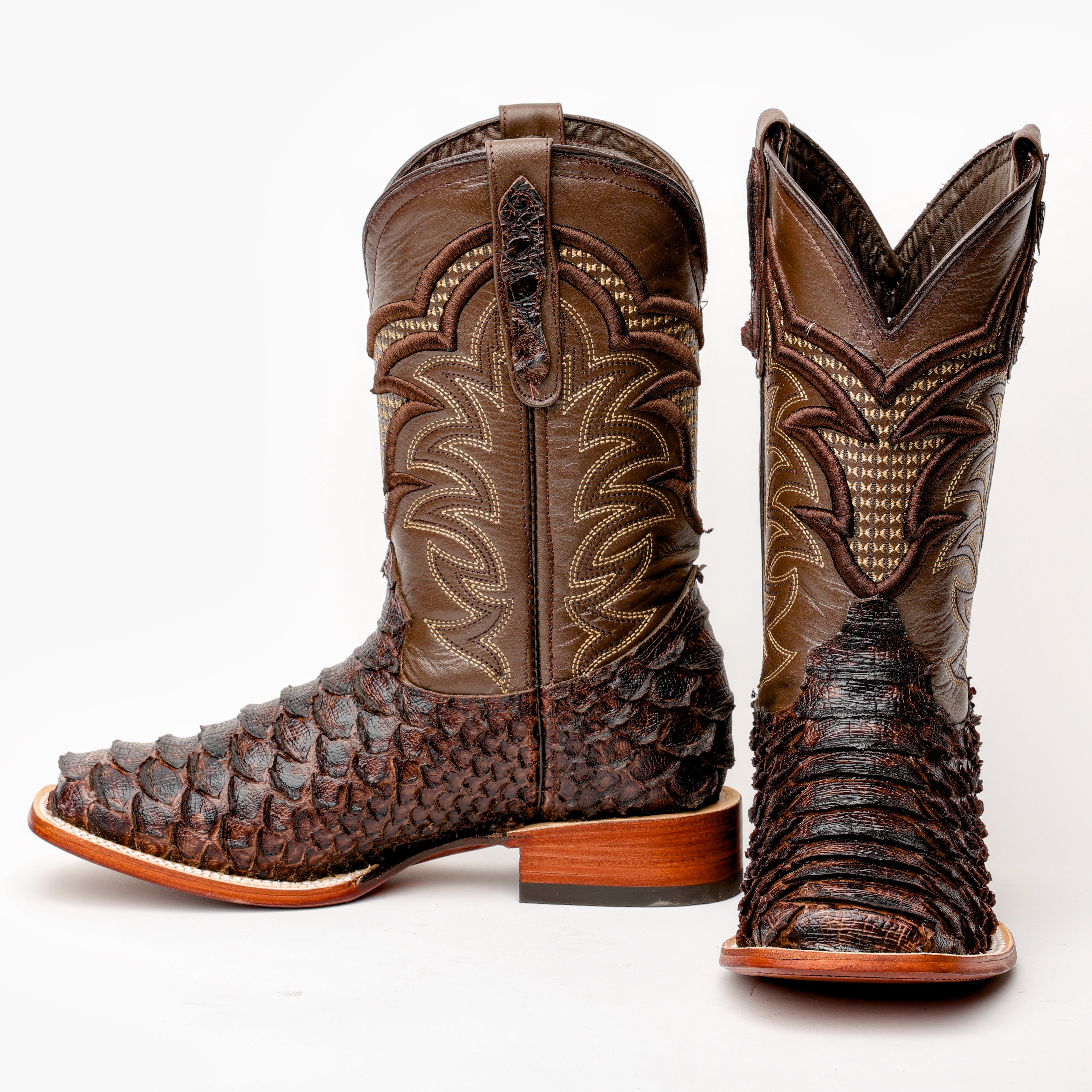 Brown Jumbo Python Leather Boots - Square Toe
