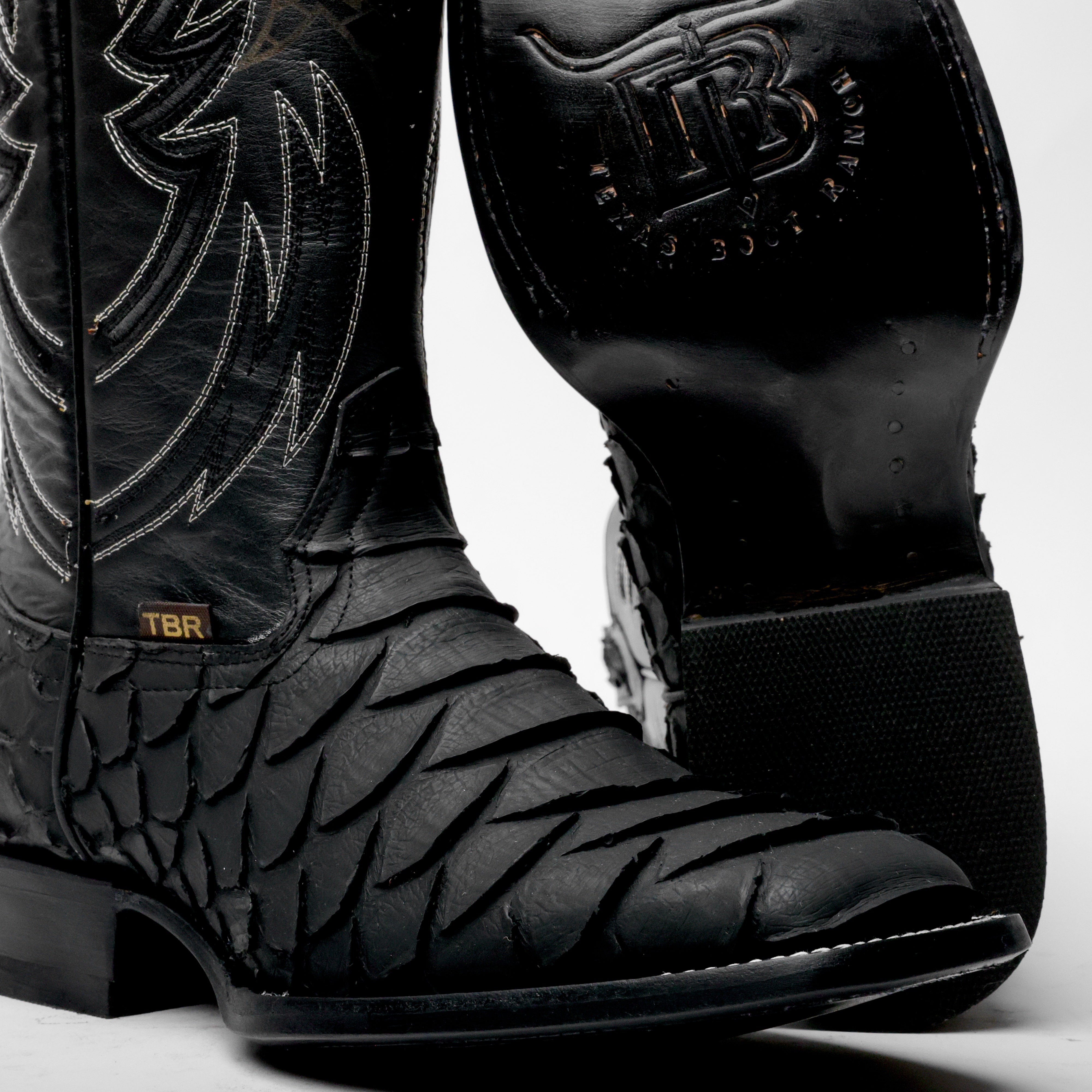 Black Jumbo Python Leather Boots - Square Toe