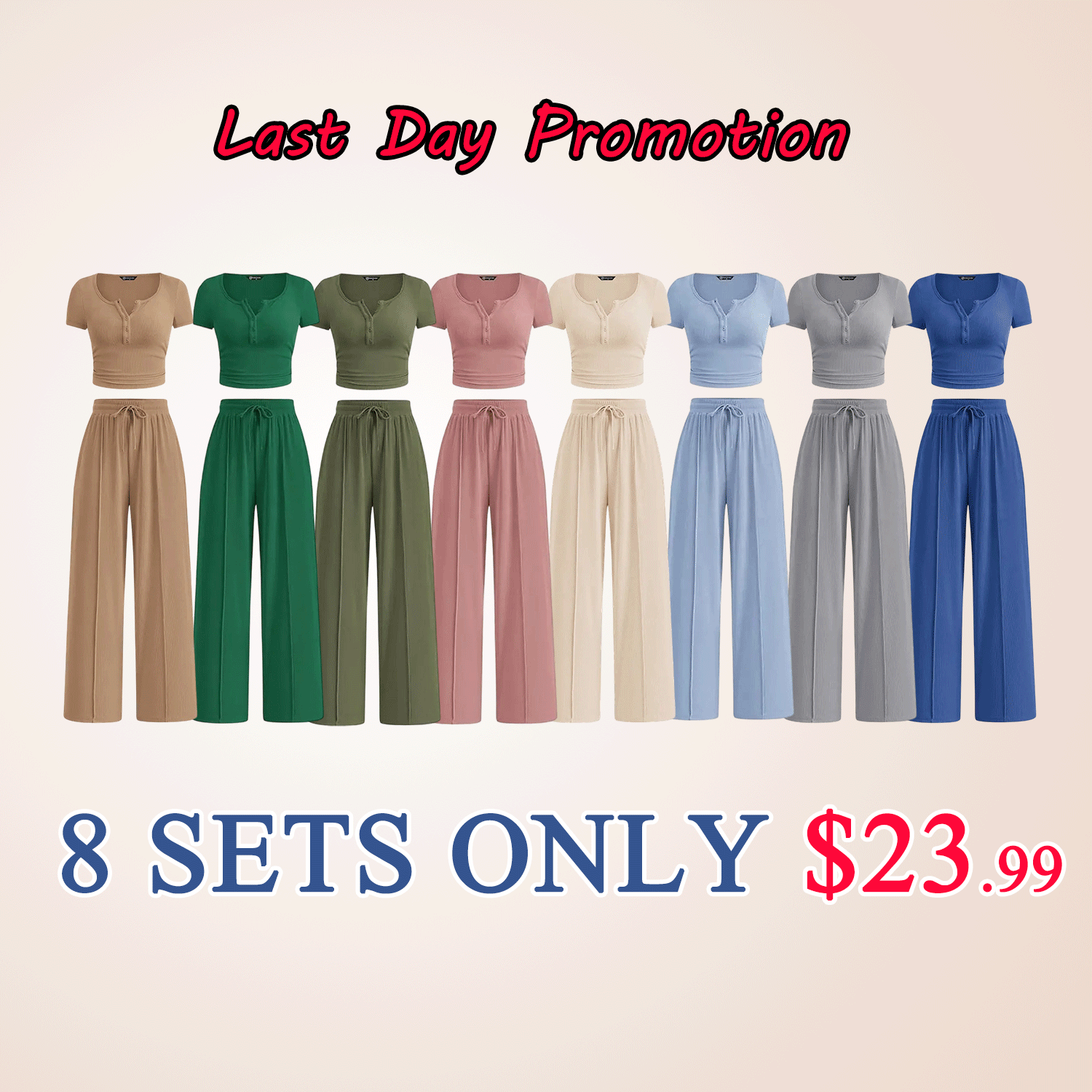 🔥Women’s Ribbed Knit 2-Piece Lounge Set – Button Crop Top & Wide Leg Pants