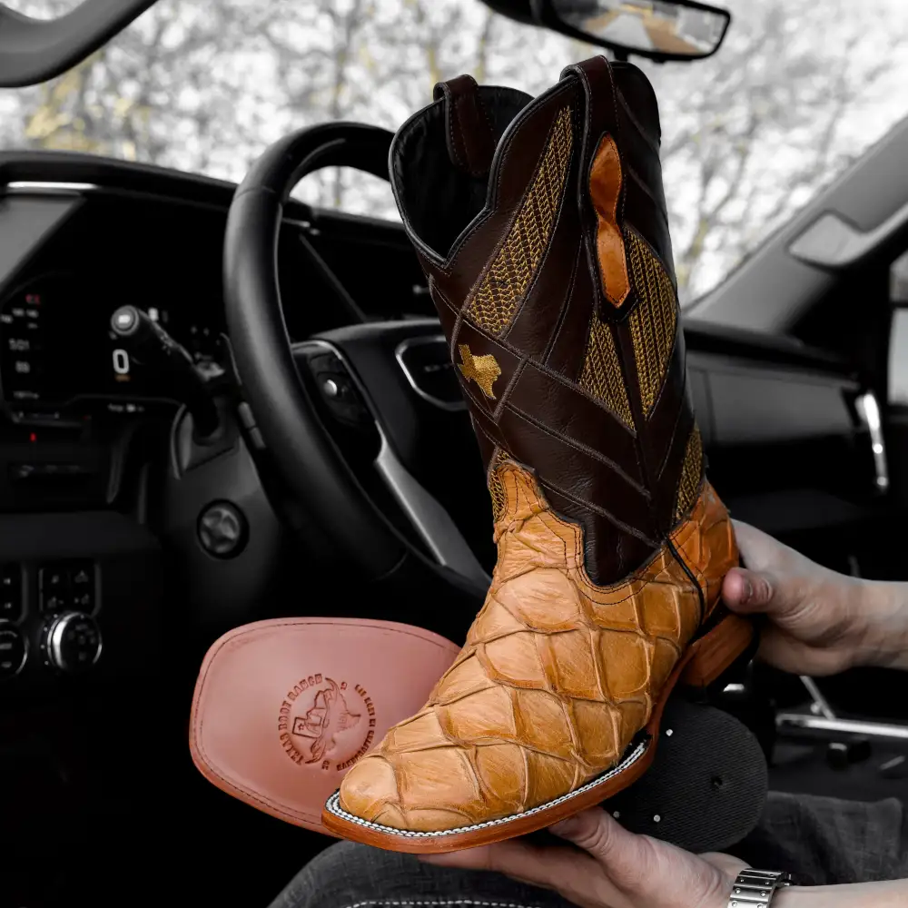 Honey Pirarucu Leather Boots - Square Toe