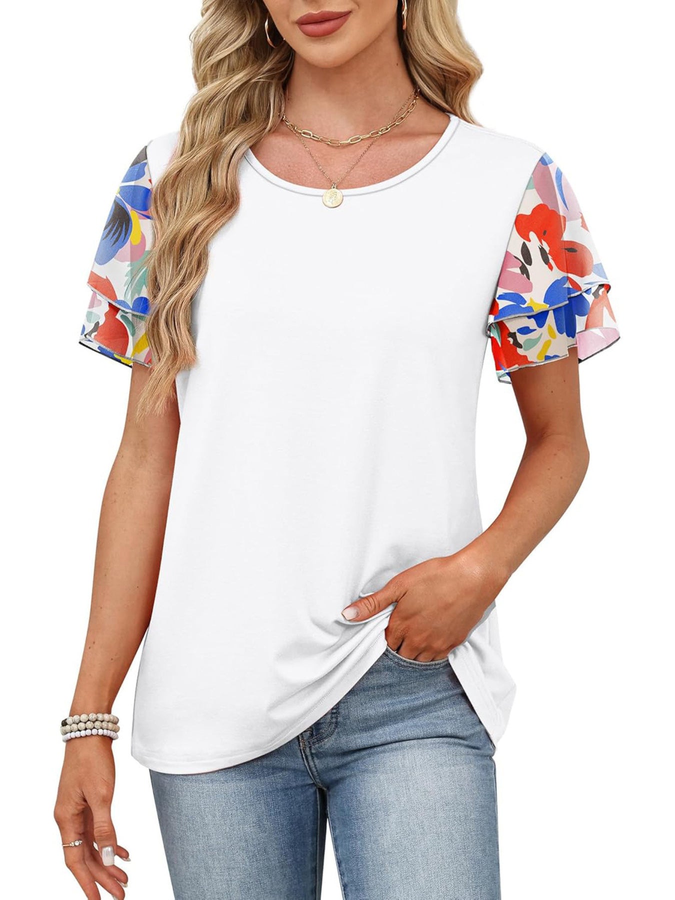 Layered Short Sleeve Round Neck T-Shirt