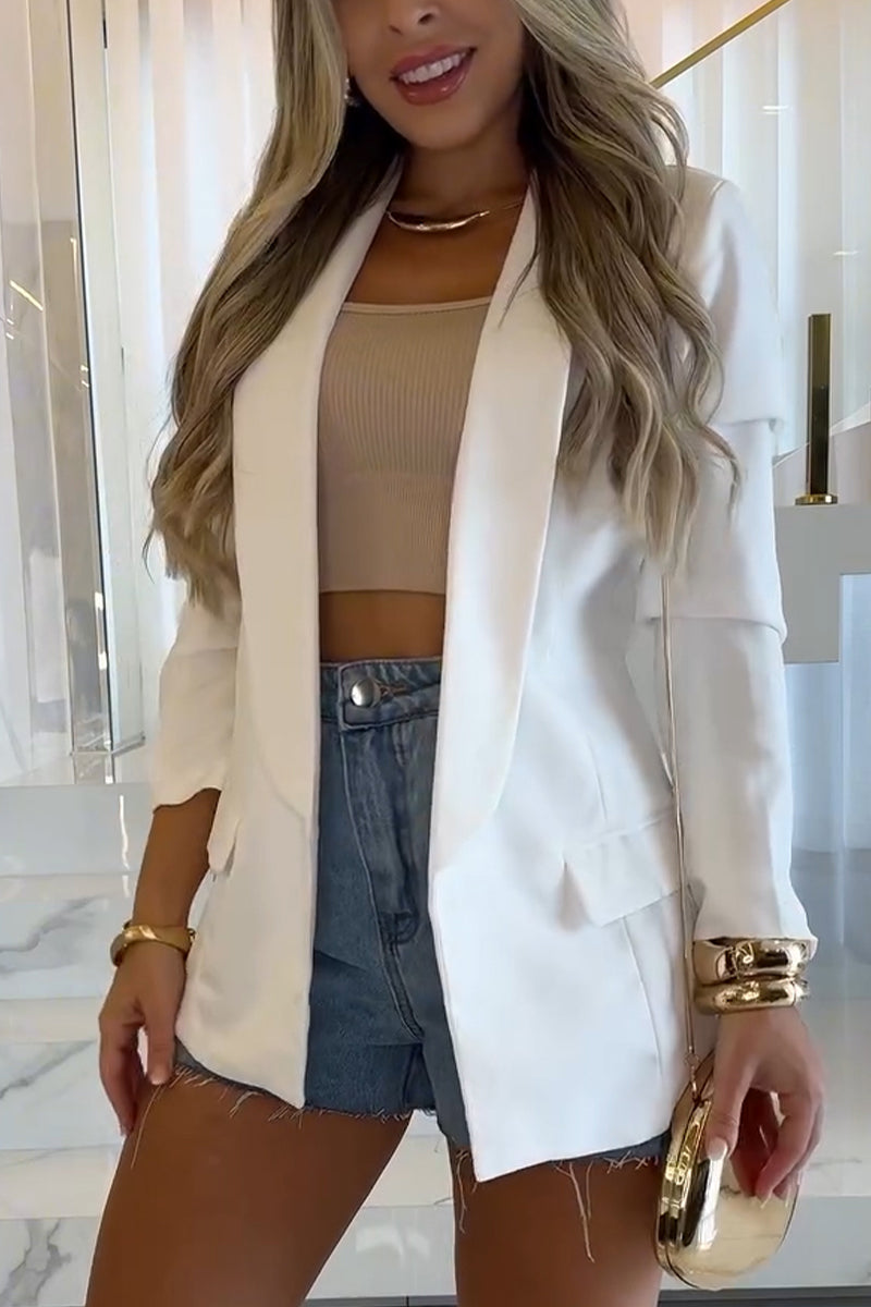 Women's Casual Lapel Solid Color Suit Jacket