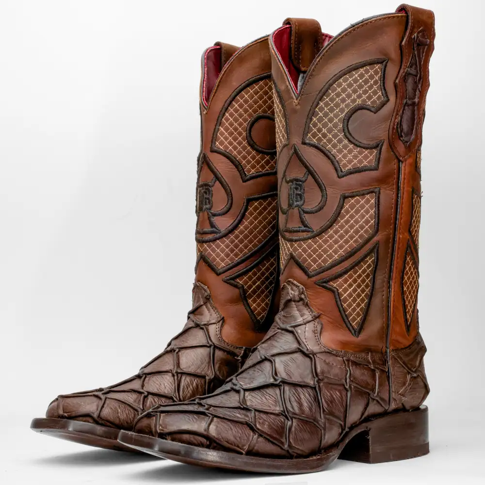 Matte Chocolate Brown Pirarucu Leather Boots - Square Toe