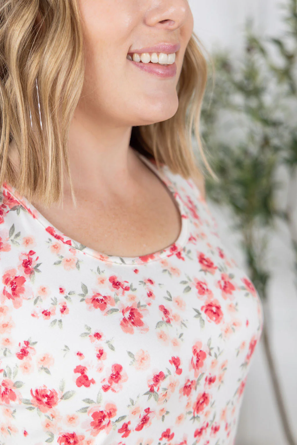 Luxe Crew Tank Top in Ivory Pink Floral