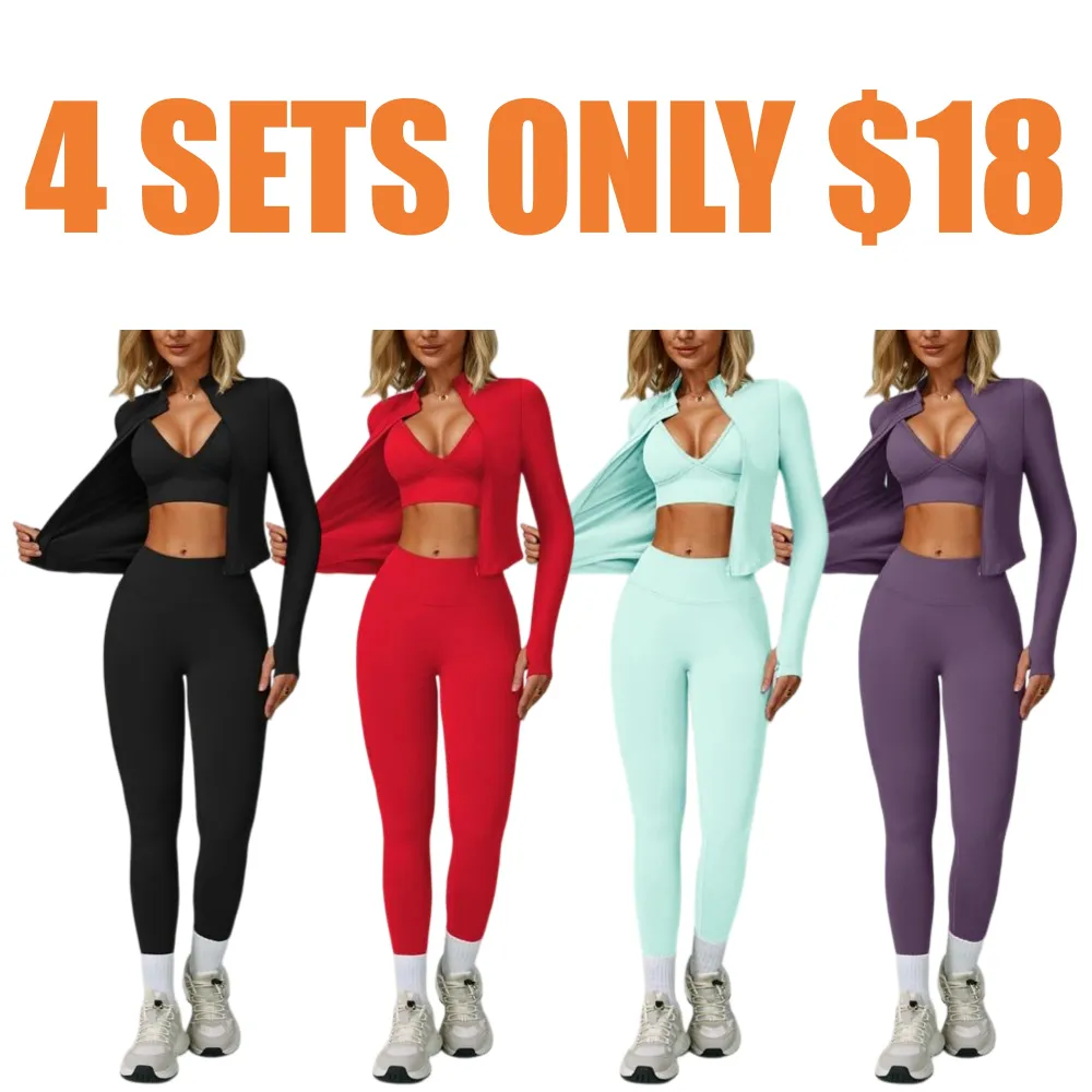 Women Quick-Dry Running Yoga 3-Piece Jacket Leggings Set