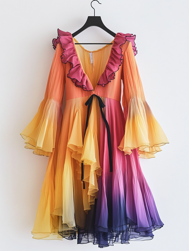 Asymmetrical dress with ruffles for vacation or daily wear 6dcb