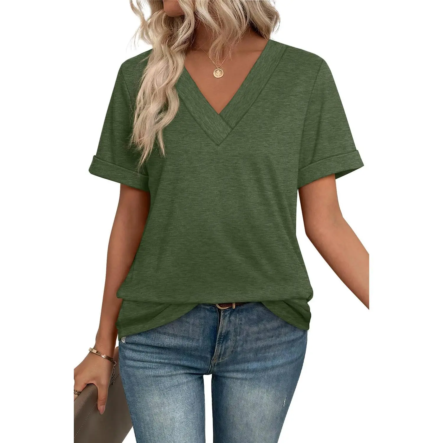 WIHOLL Womens Summer Tops Short Sleeve Basic Casual V Neck T Shirts Trendy Fashion 2025