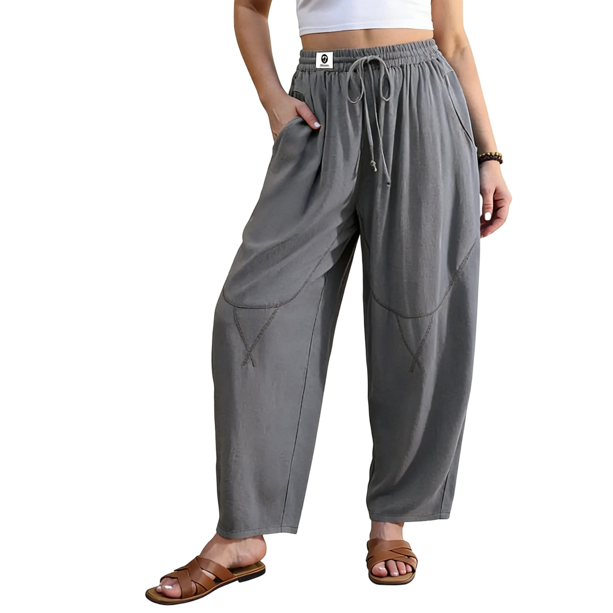 Women's Linen Blend Cropped Harem Pants