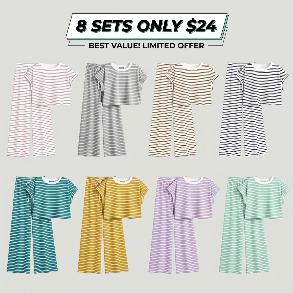 Women's 2-Piece Stripe Cross Back Lounge Set