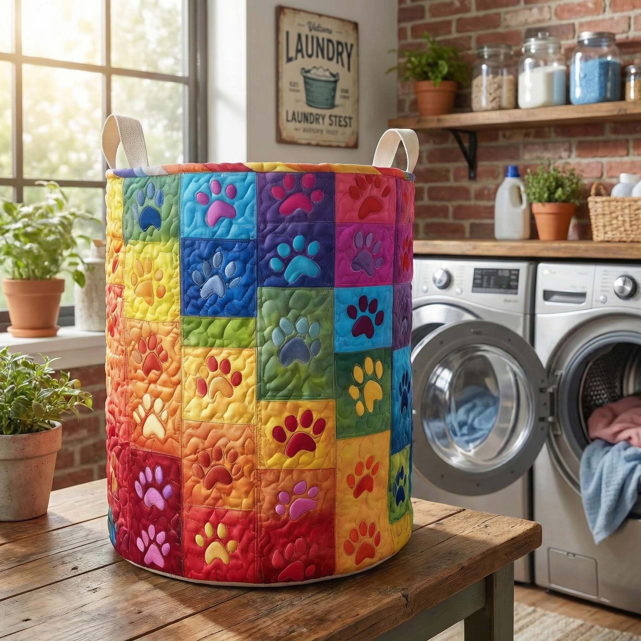Rainbow Paws Quilted Laundry Basket GFTOQM1798