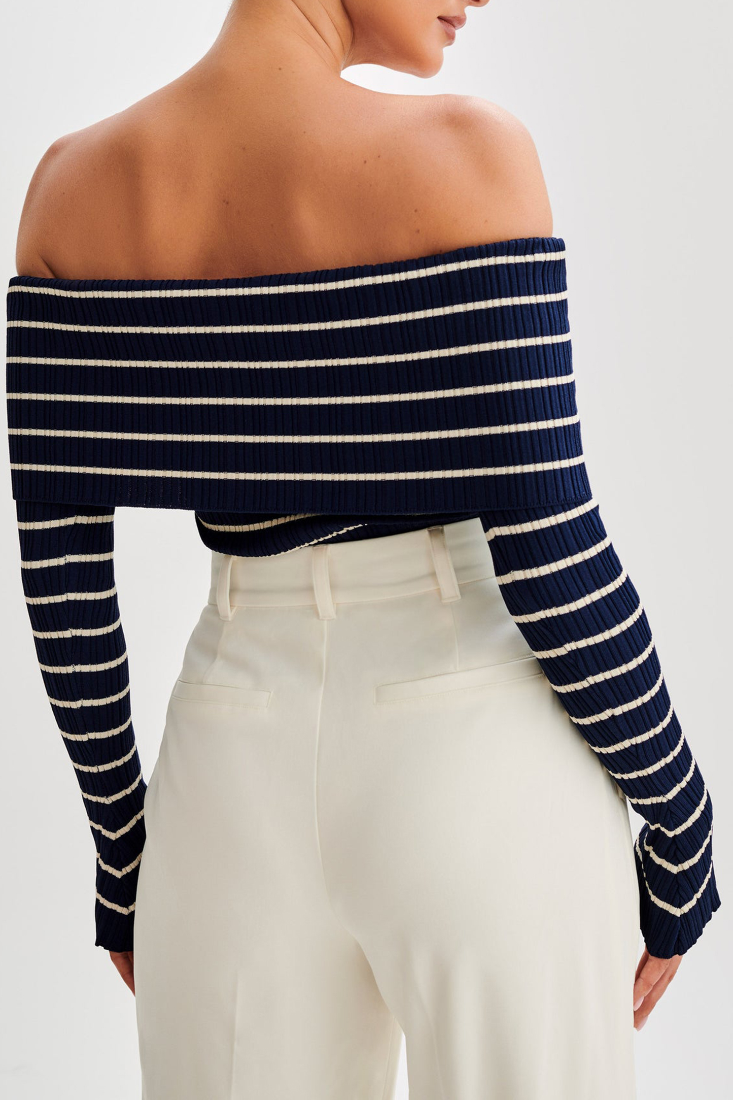Striped Off Shoulder Knit Top