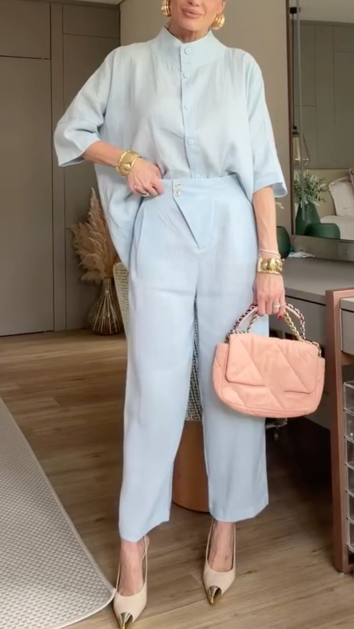 Women's Round Neck Cotton and Linen Casual Suit