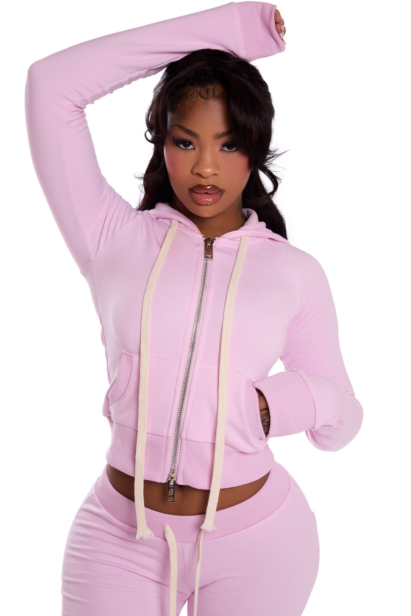 BODY KNITWEAR ZIP HOODIE (BABY PINK)