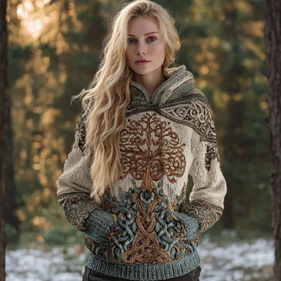 Women's Viking-style Winter Warm Hooded Knitted Sweater