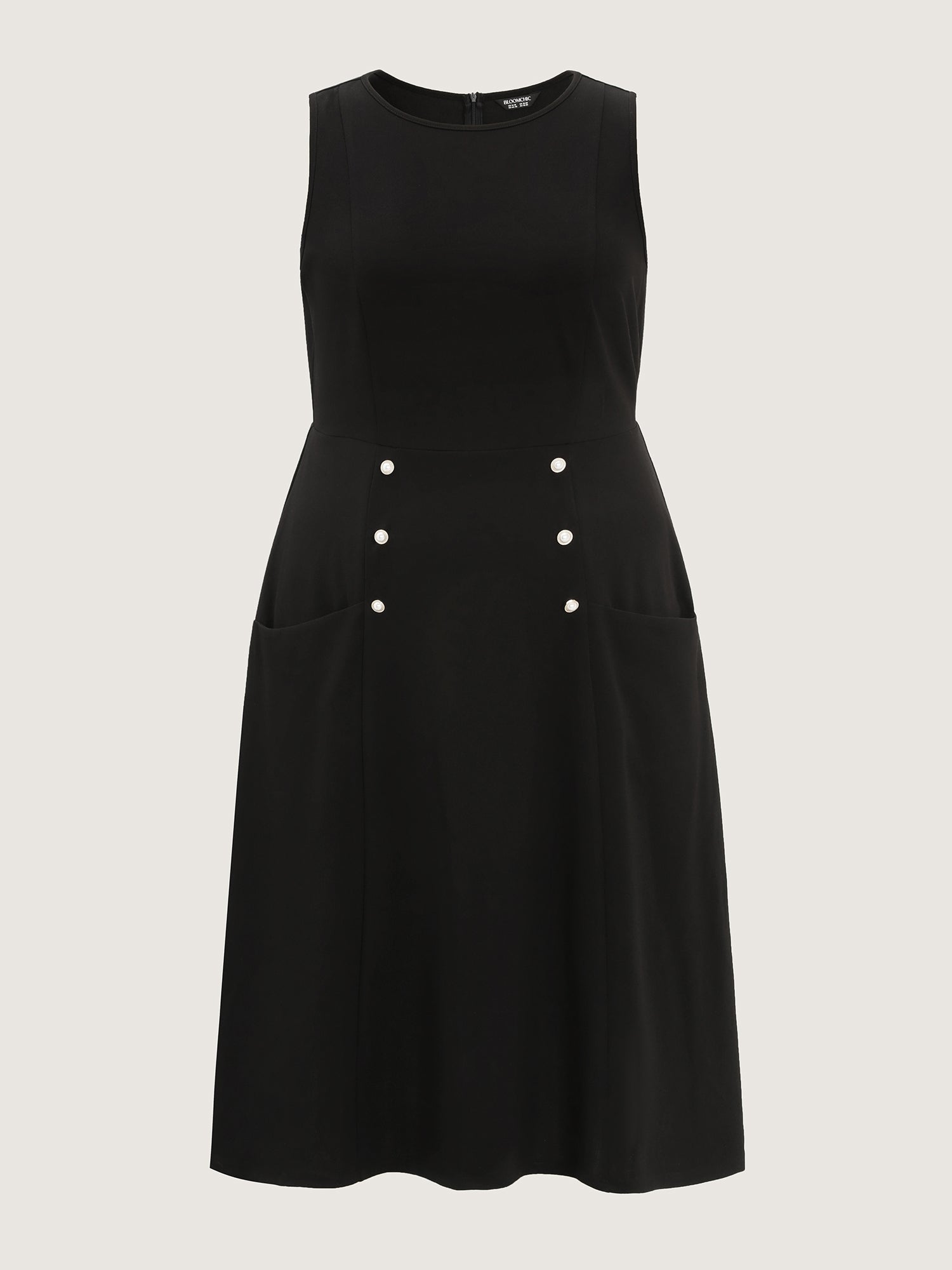 Stretchy Button Detail Fit And Flare Midi Dress