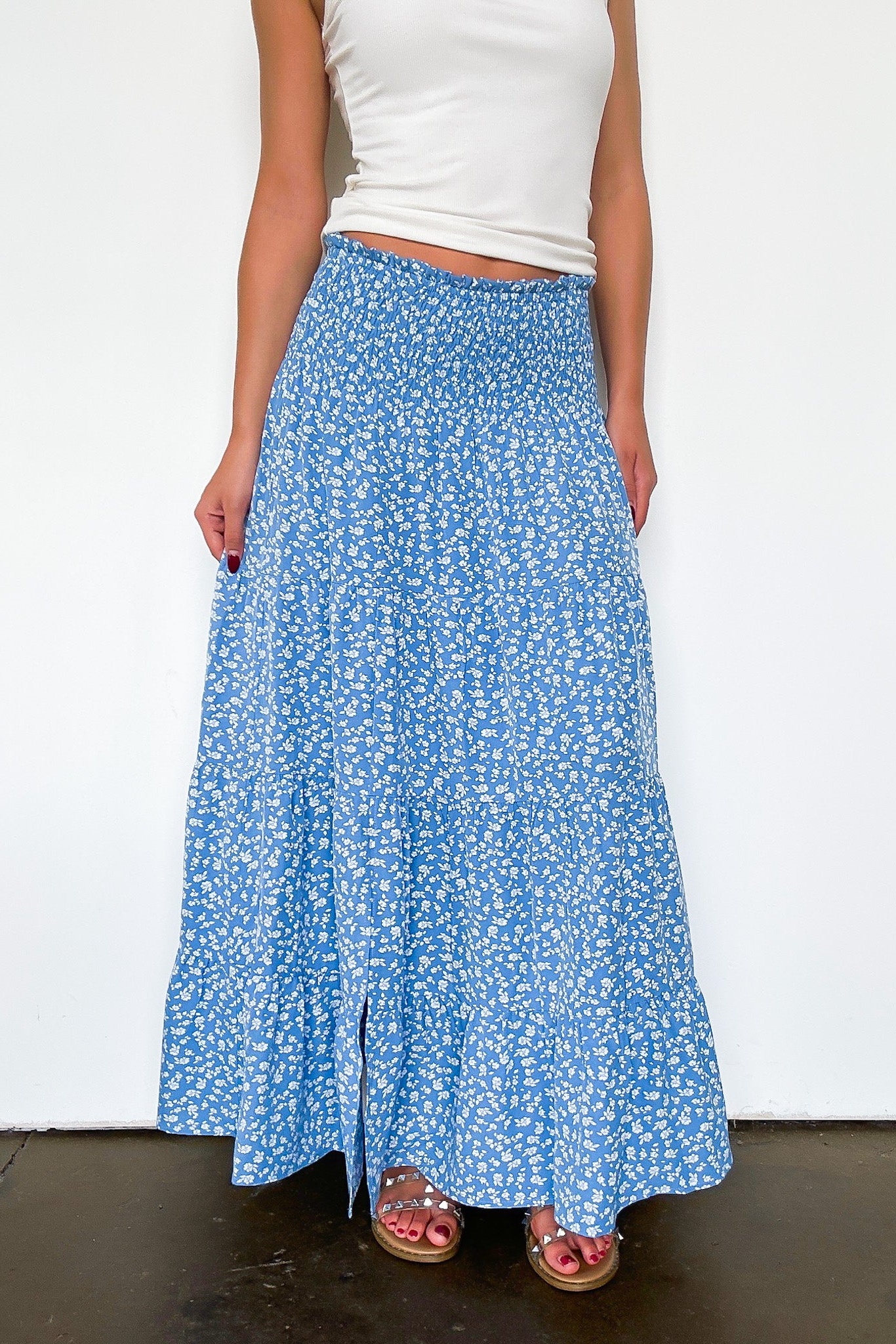 Floral Smocked Midi Skirt