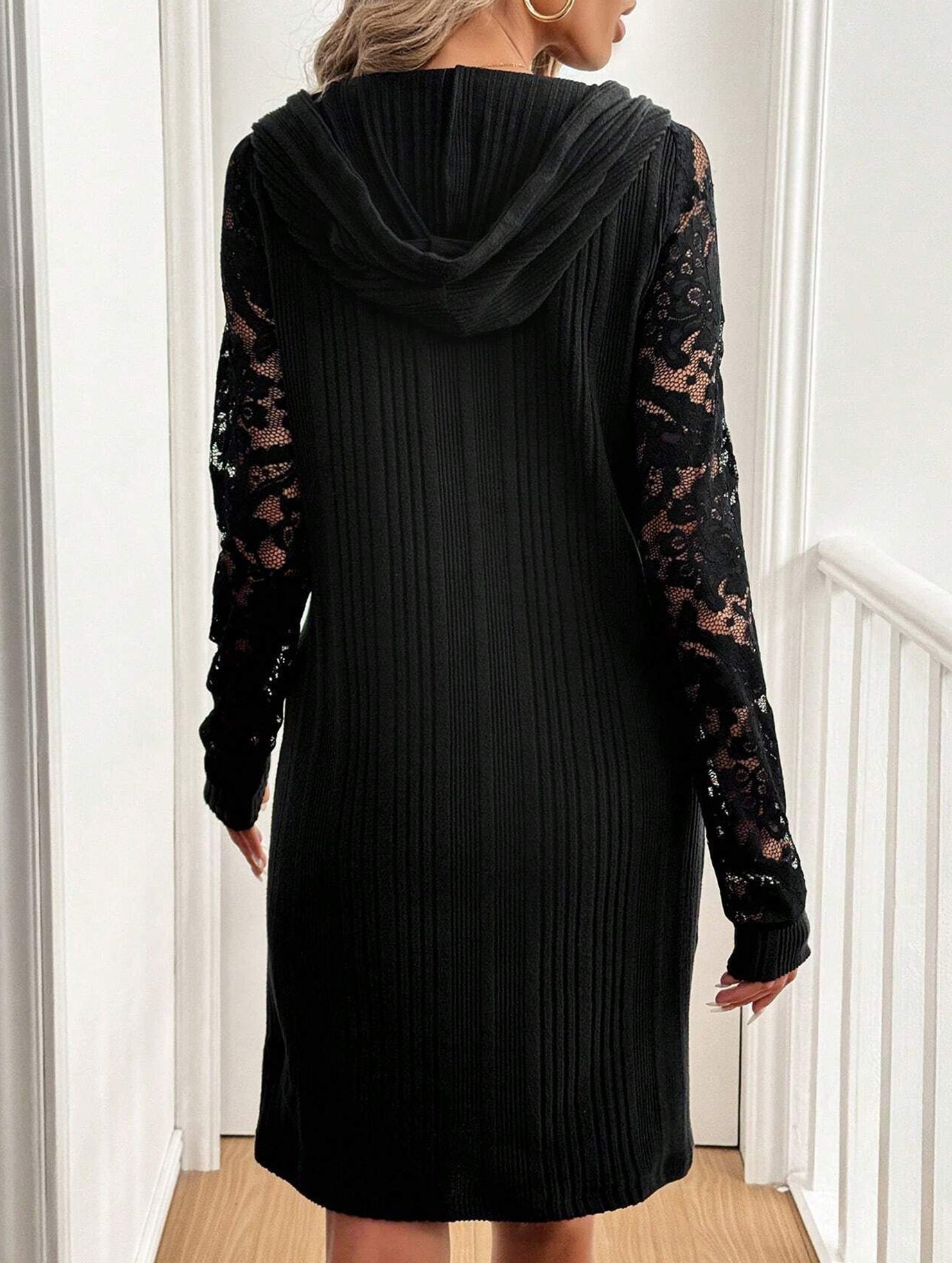 Lace Patchwork Hooded Casual Dress