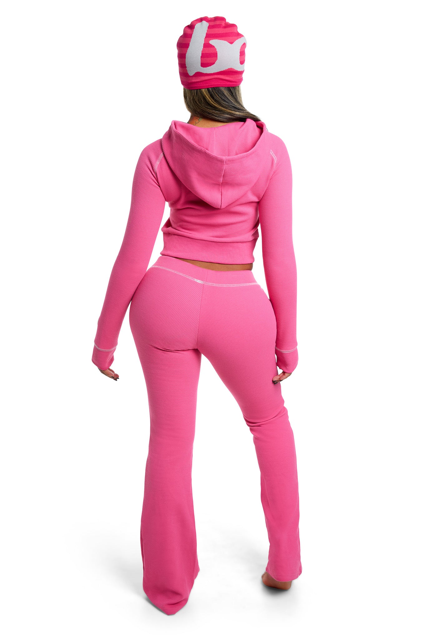 WAFFLE KNIT BOOT CUT PANTS (STRAWBERRY PINK/GREY)