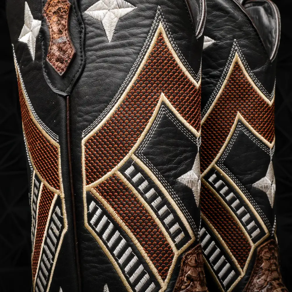 Brown Water Snake Leather Boots - Cutter Toe