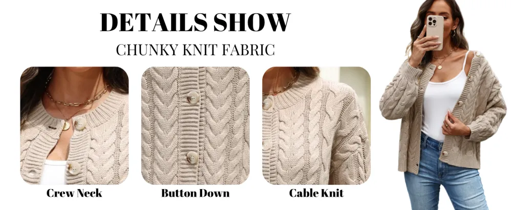 Casual Cable Knit Cardigan Sweaters for Women