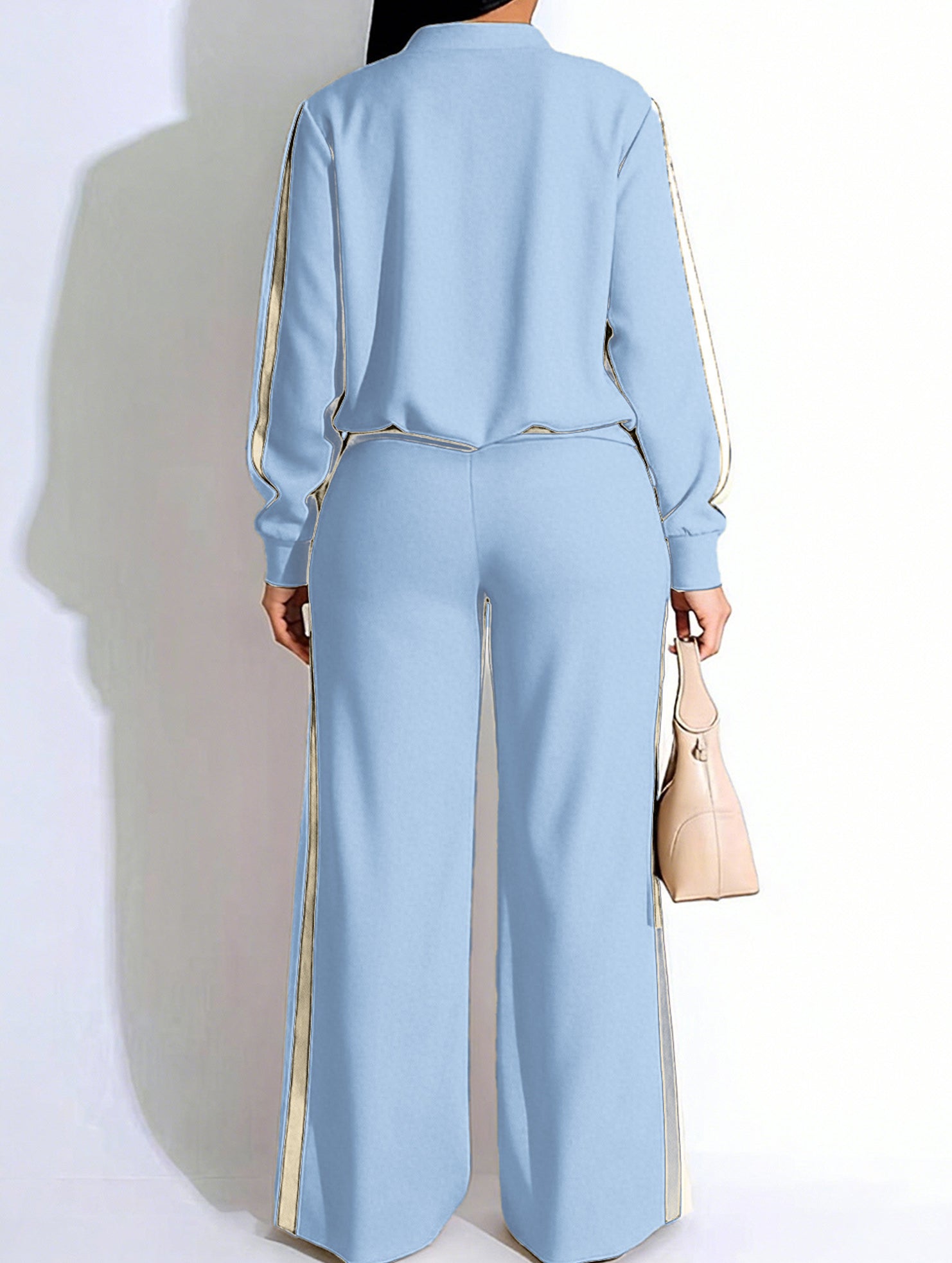 Zippered casual color-block suit for women_CWSS01455