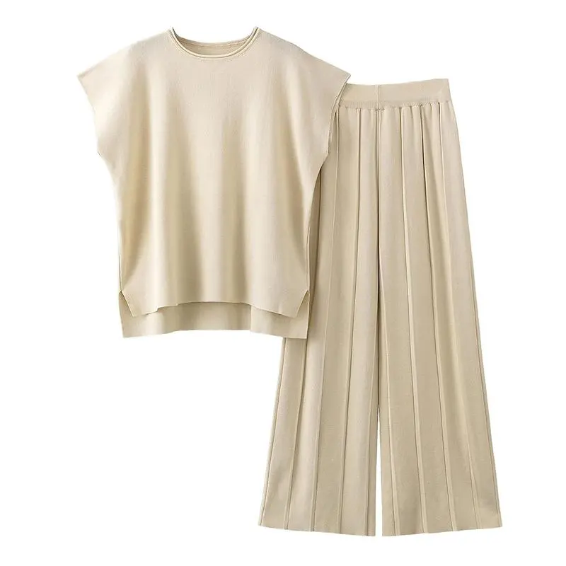 Women's Knit Pullover Tops High Waisted Pants Set