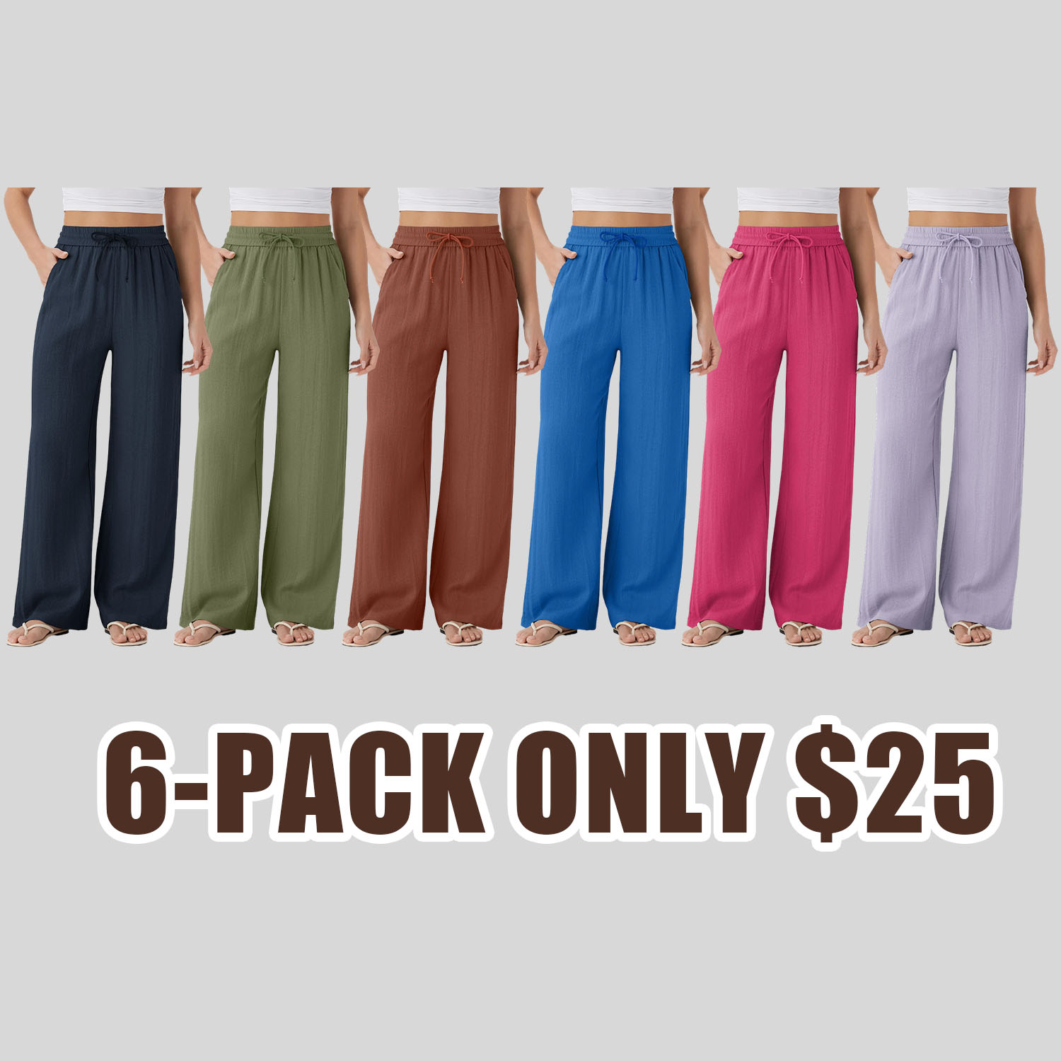 【Creator’s Pick】Halara High Waisted Drawstring Pocket Wide Leg Casual Linen-Feel Pants