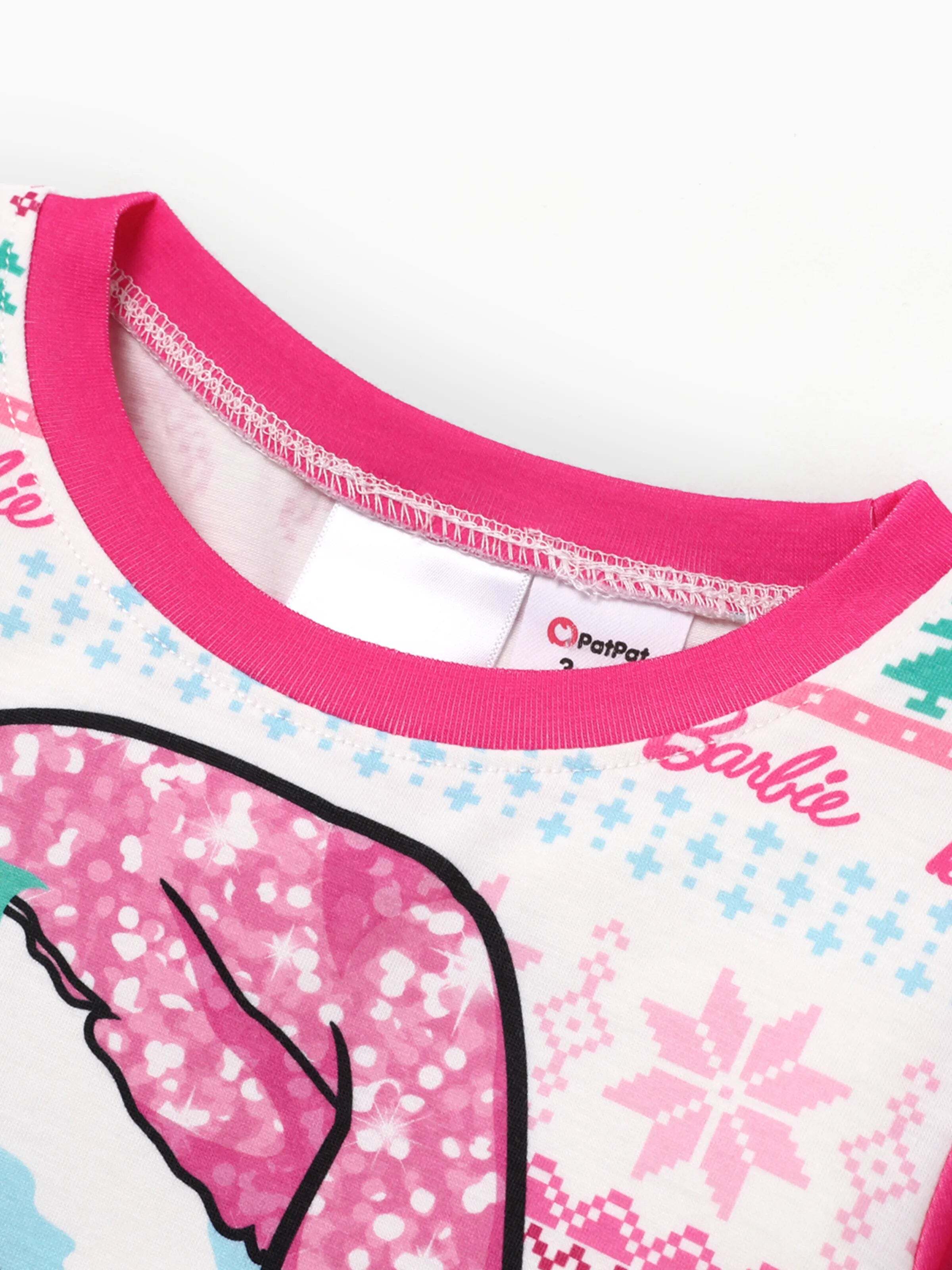 Barbie Mommy and Me Christmas Snowflake Deer Pattern Print Pajamas Sets with Christmas Socks