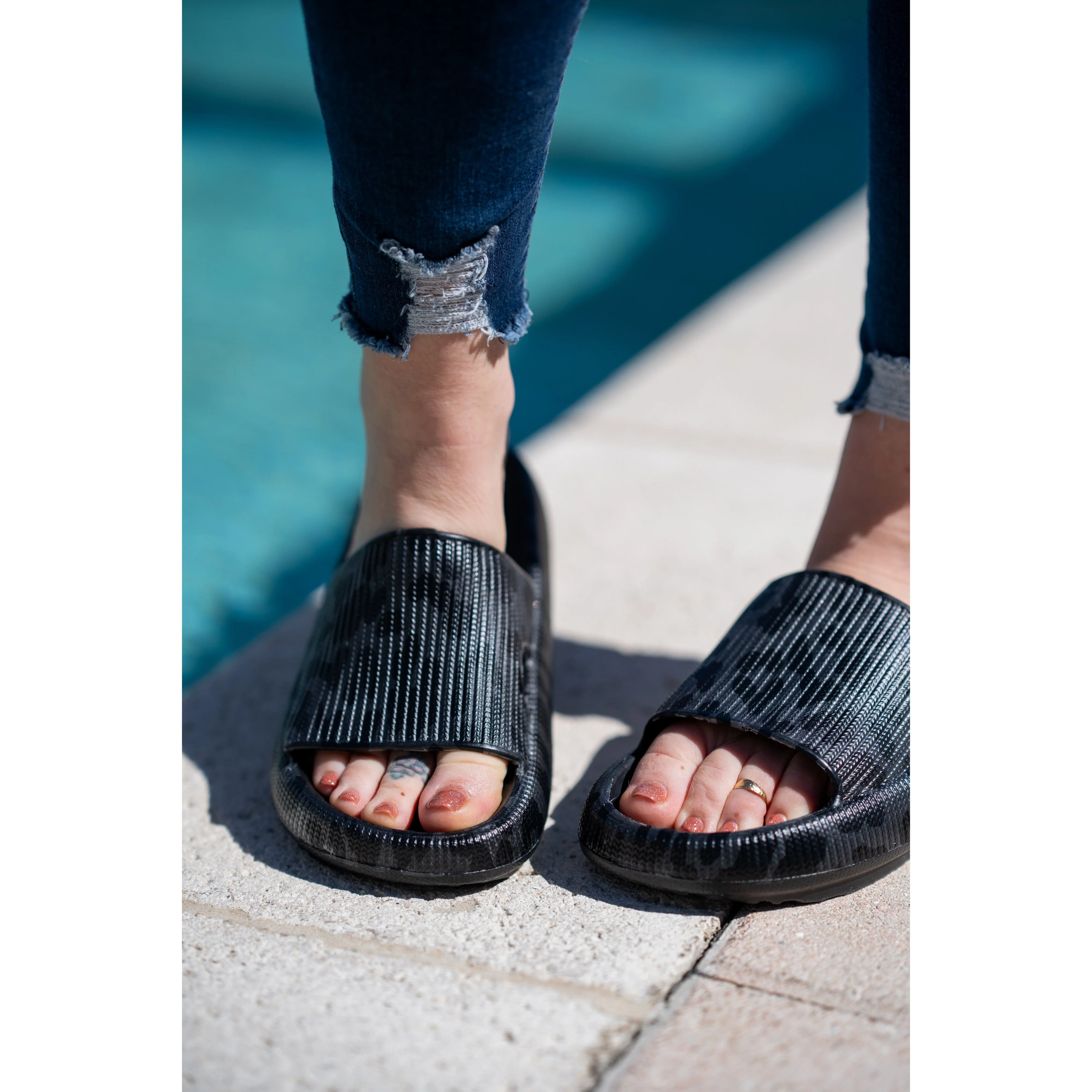 BLACK LEOPARD  Insanely Comfy -Beach or Casual Slides
