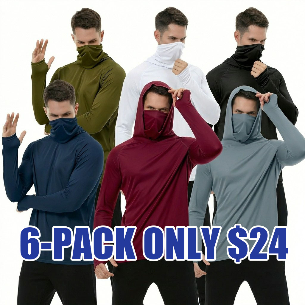Men's UPF Performance Hoodie Shirt with Face Cover – Long Sleeve Sun Protection Tops