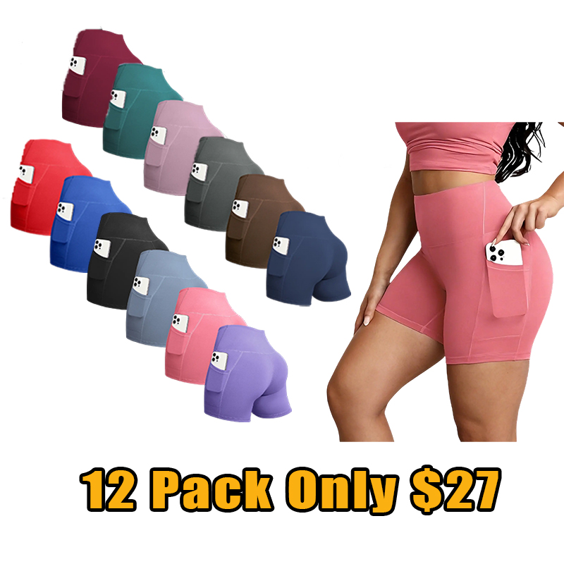 Women’s High-Waist Pocket Biker Shorts Set (4-Pack)