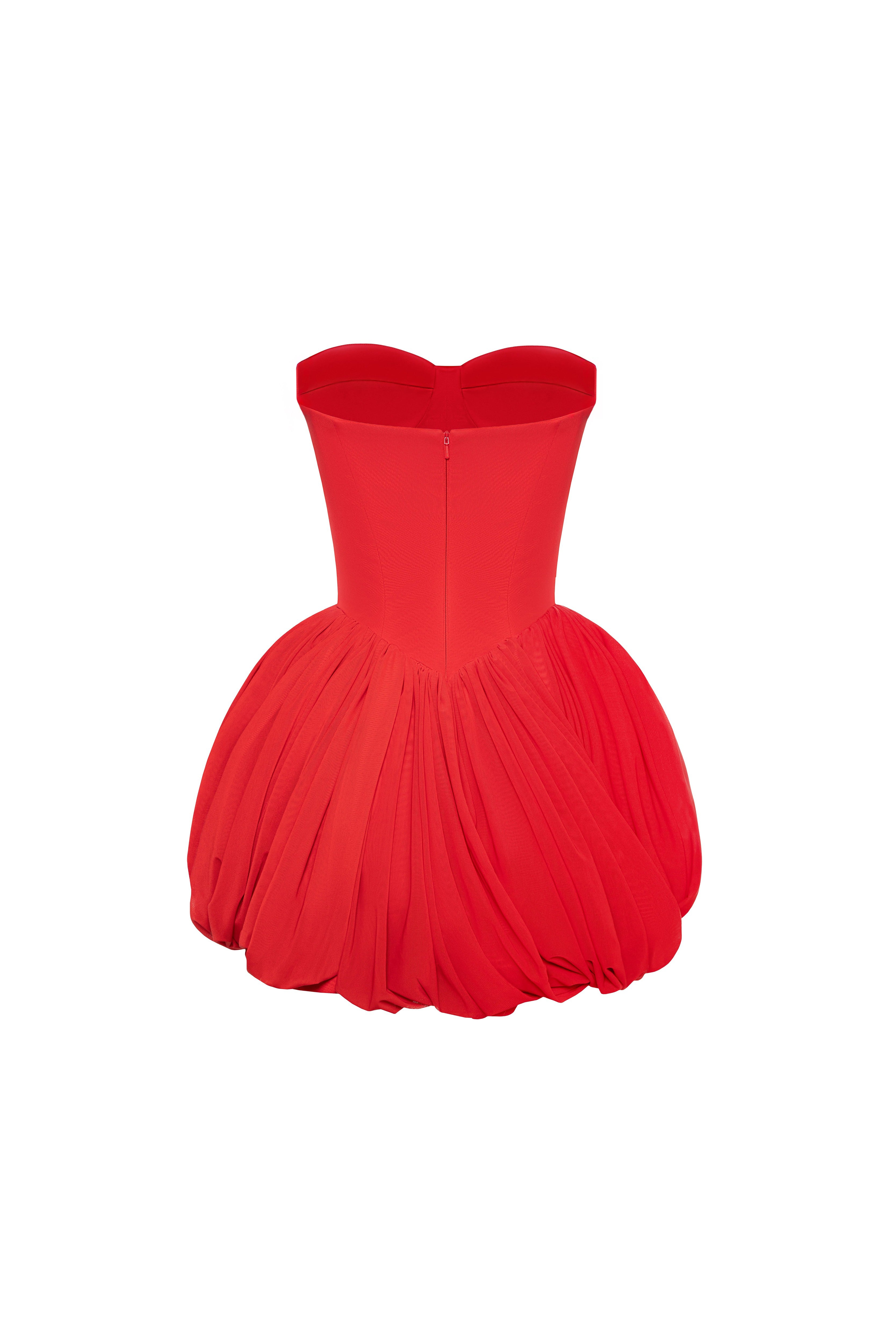 Red corset mini dress with draped skirt