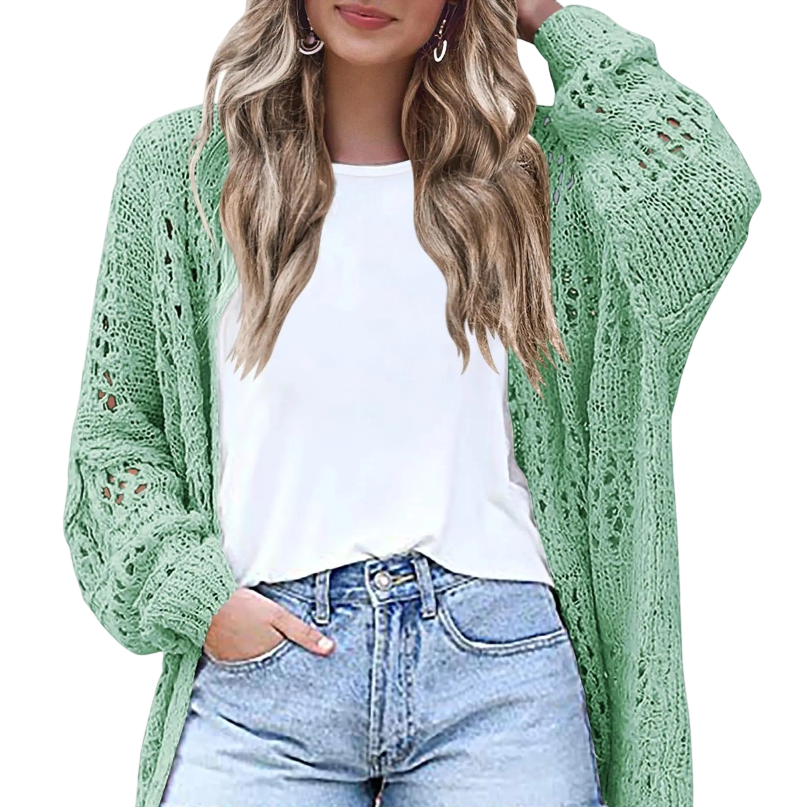 Women's Lightweight Crochet Batwing Cardigan