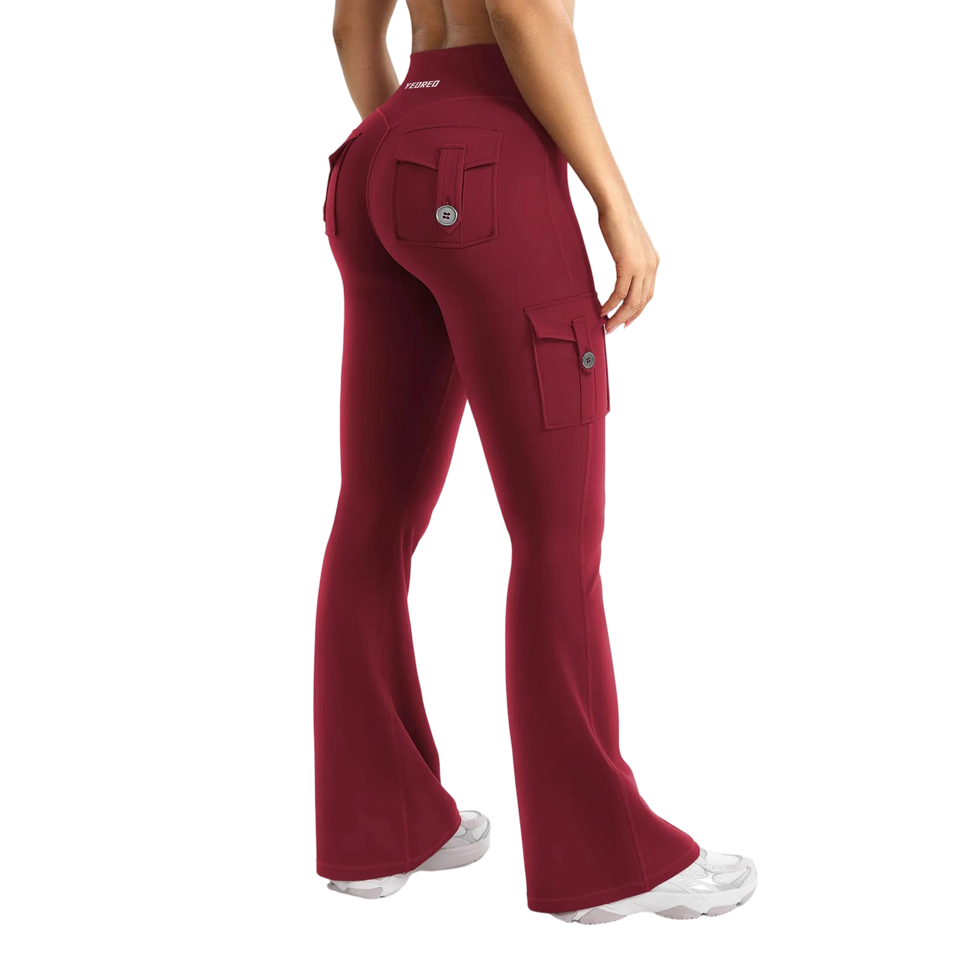 Women's Workout Flare Leggings with Pockets Hidden Scrunch High Waisted Cargo Gym Yoga