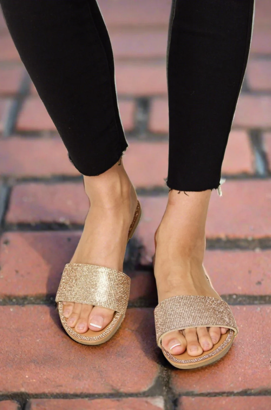 Rhinestone Open Toe Flat Sandals