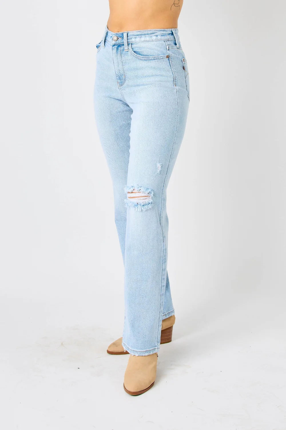 Blue Full Size High Waist Distressed Straight Jeans
