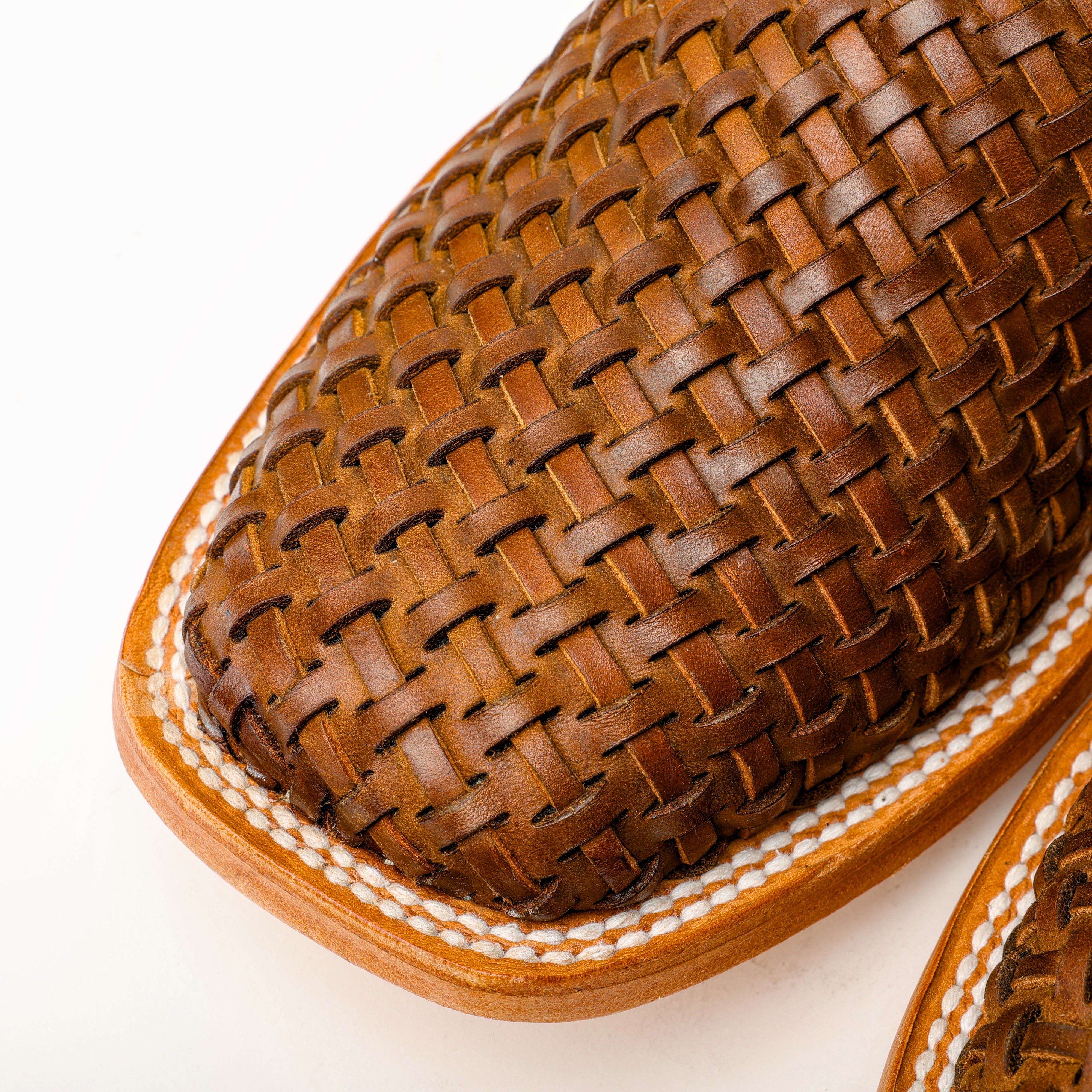 Tan Basketweave Leather Boots - Square Toe