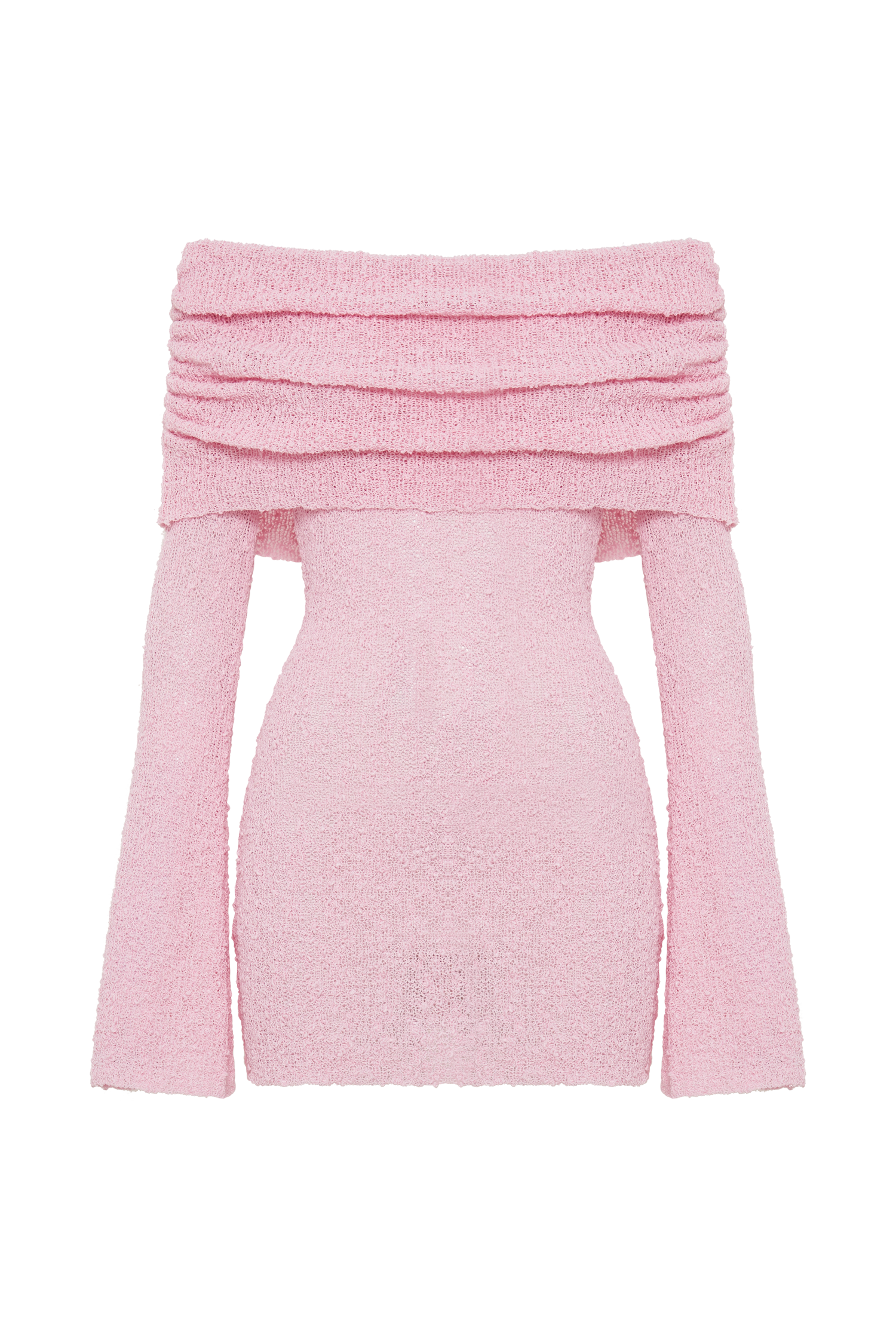 Pink Off Shoulder Boucle Mini Dress