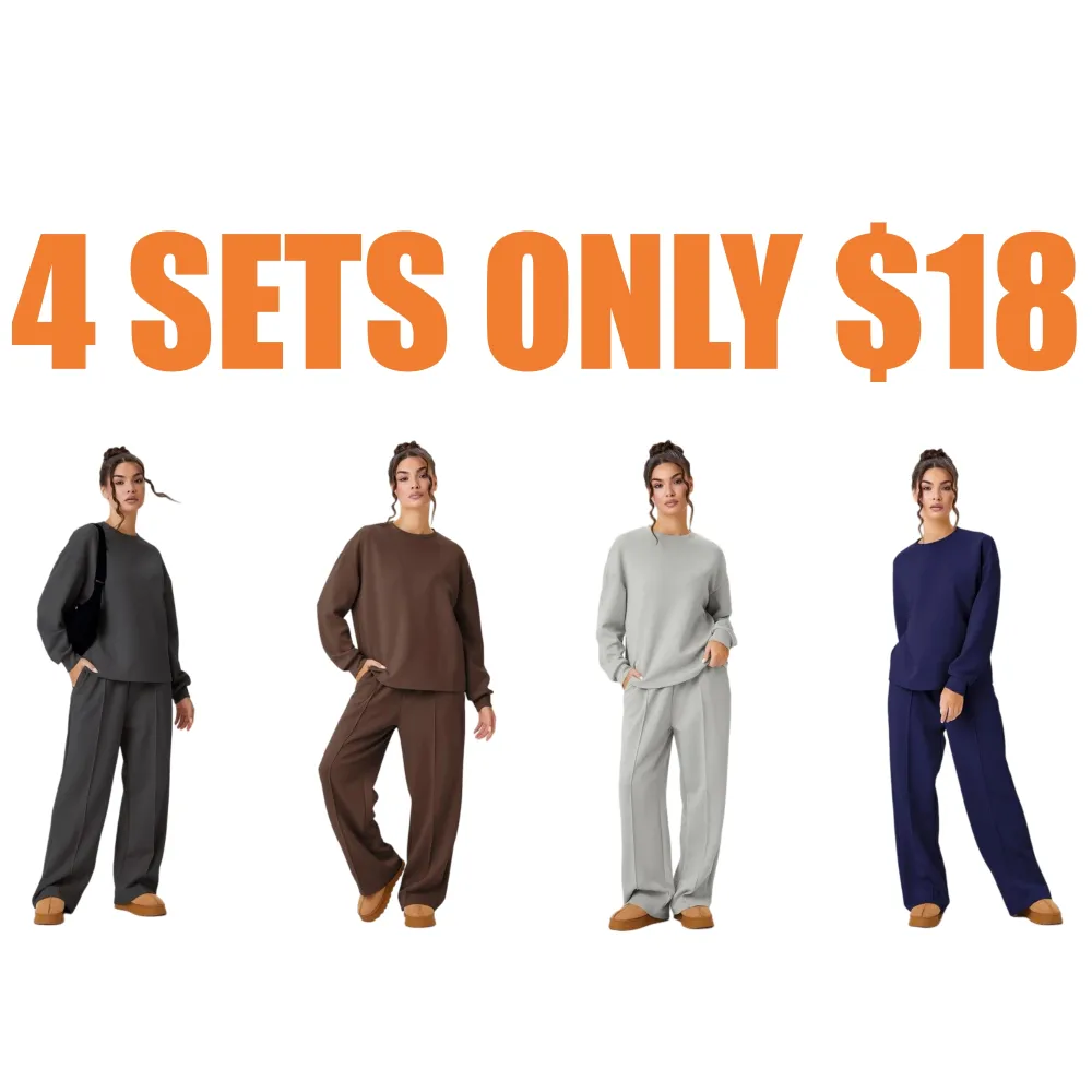 Women's Casual Solid Color Loose Long Sleeve Top & Exposed Stitches Trousers Co-ord