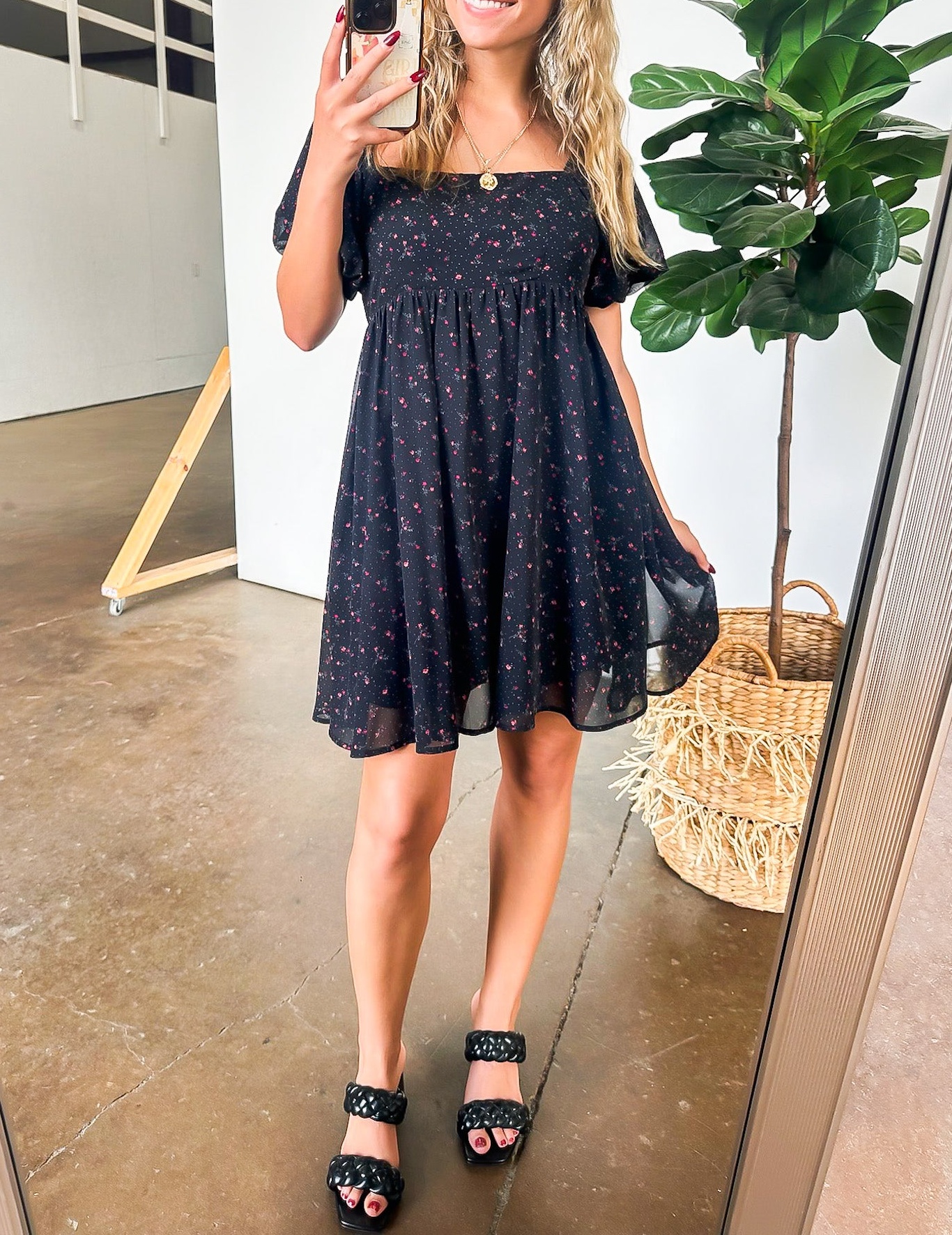 Deluxe Desire Square Neck Floral Dress