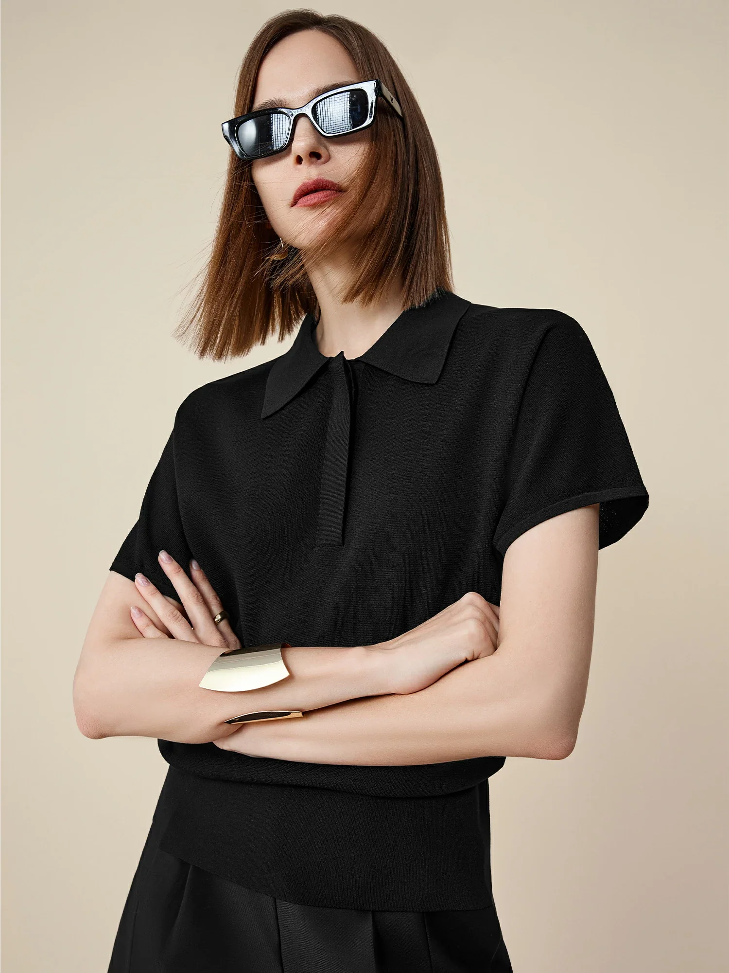 Polo Neck Short Sleeve Knit Shirt