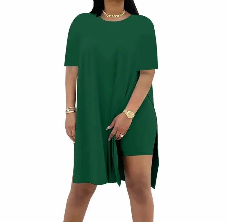 Plus Size Women's 2 Piece Outfit – Casual Basic Top and Shorts Set for Spring Summer Beach Vacation
