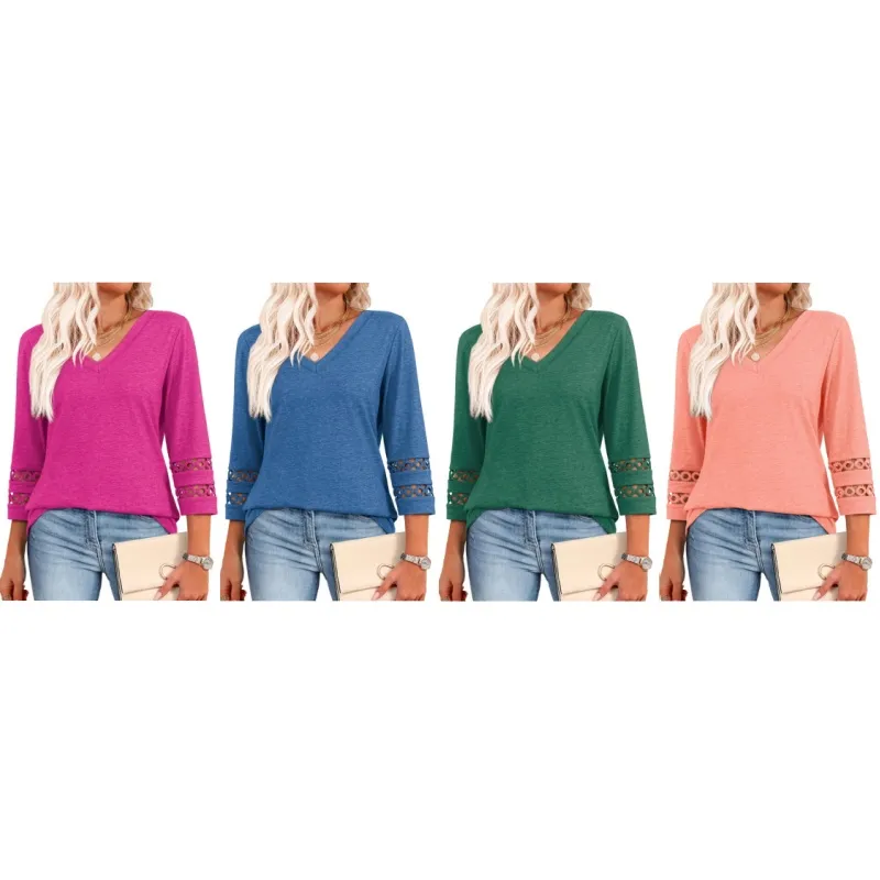 Womens 3/4 Length Sleeve Tops Trendy V Neck T Shirts(Just $3 a Each!)