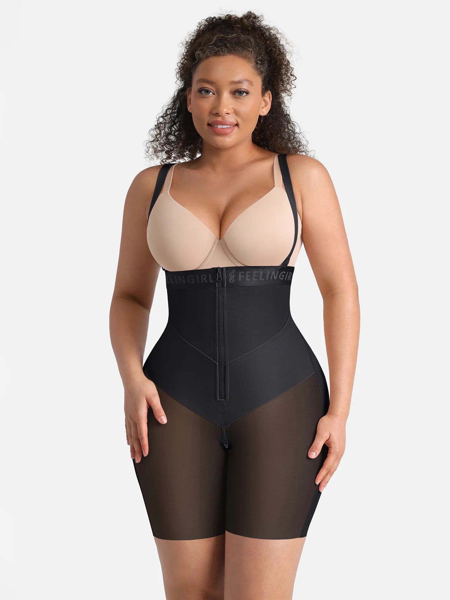 Feelingirl Wide V-neck Belt High-Waist Shaping Shorts