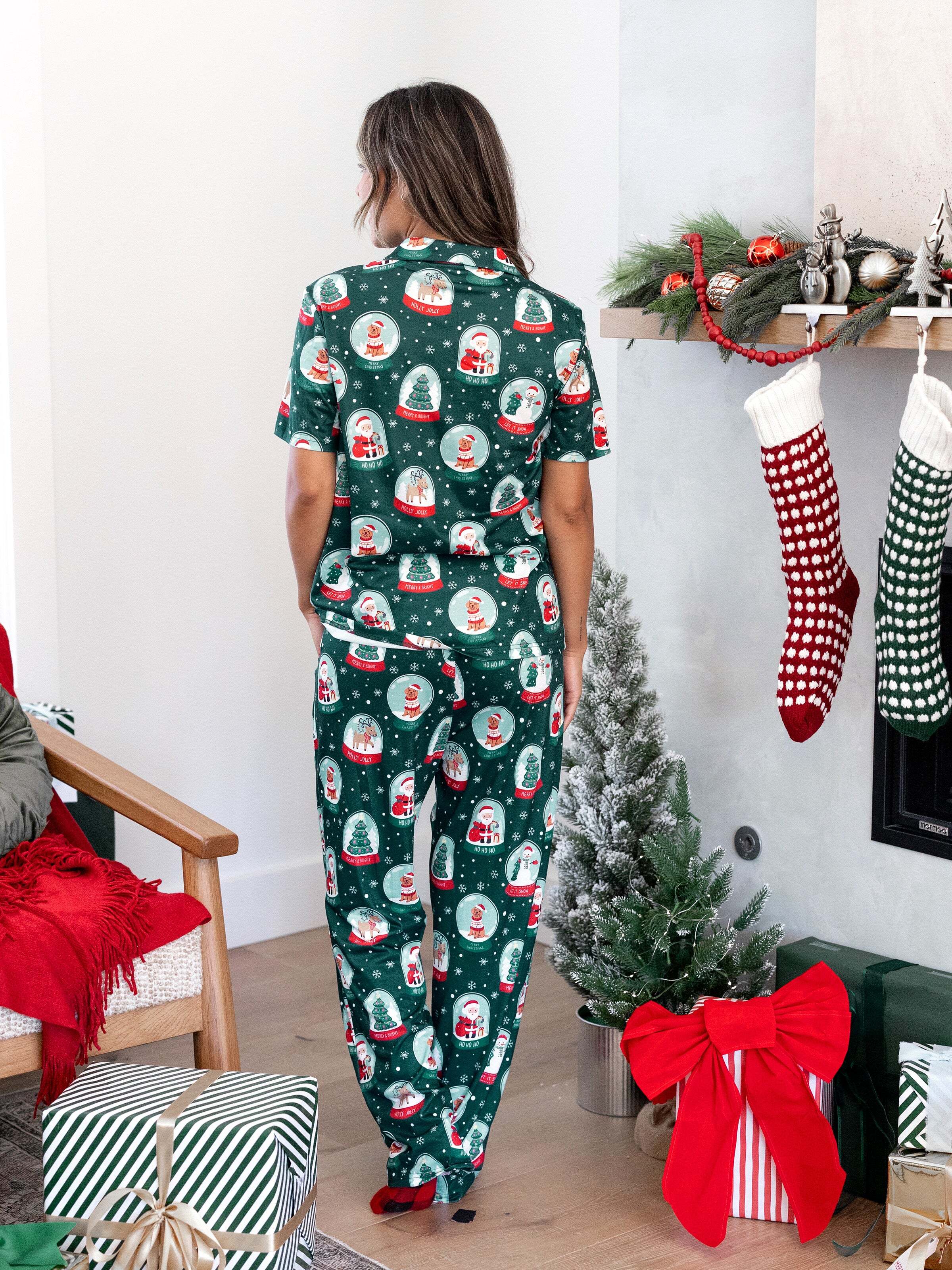 Christmas Matching Family Pajamas Set Santa Claus Christmas-themed Print PJS Turquoise